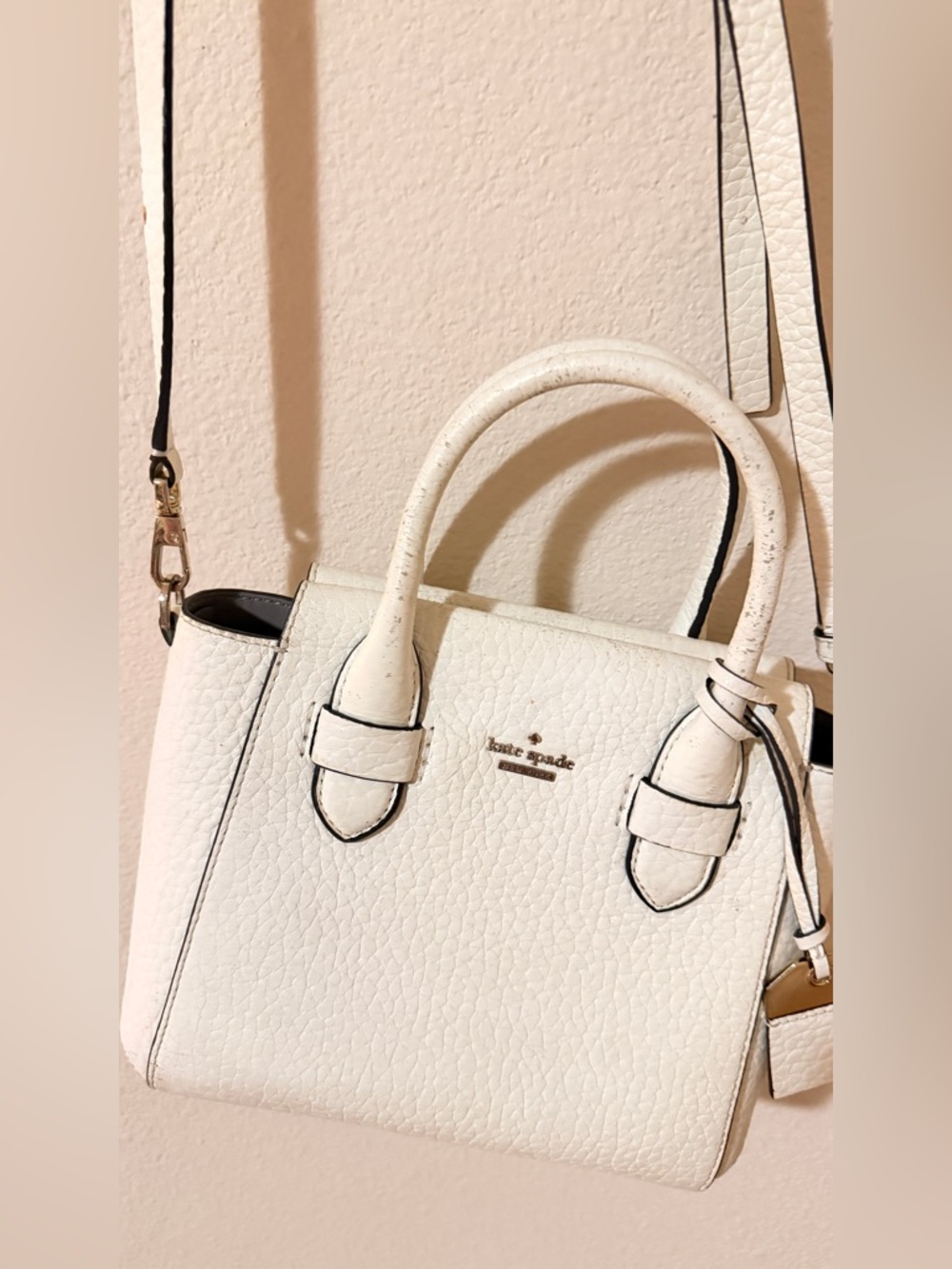 kate spade White Pebbled Leather Top-Handle Satchel - Picture 5 of 6